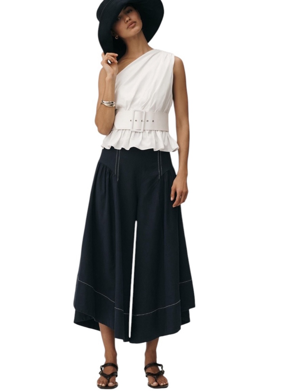 Anthropologie Blue Linen Extended Waist Culottes Wide Leg Cropped Pants Size 10